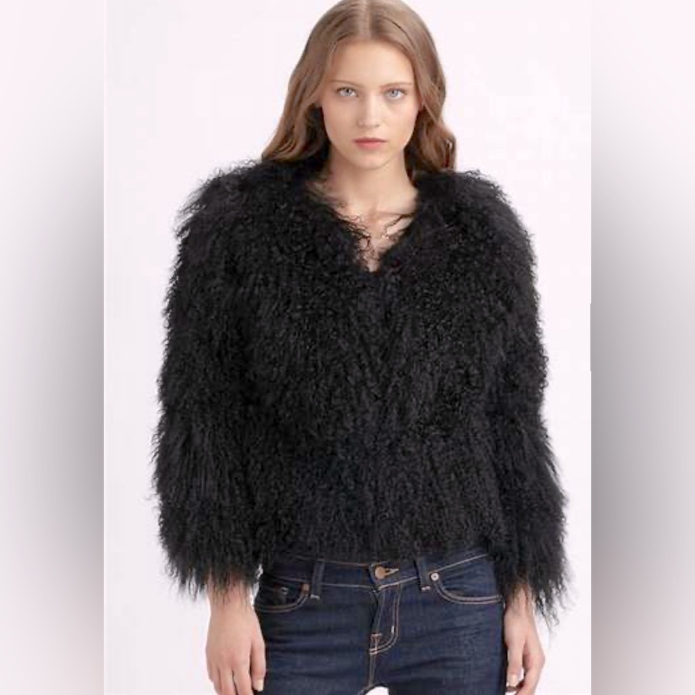 Black Michael Kors Tibetan Lamb Fur Coat